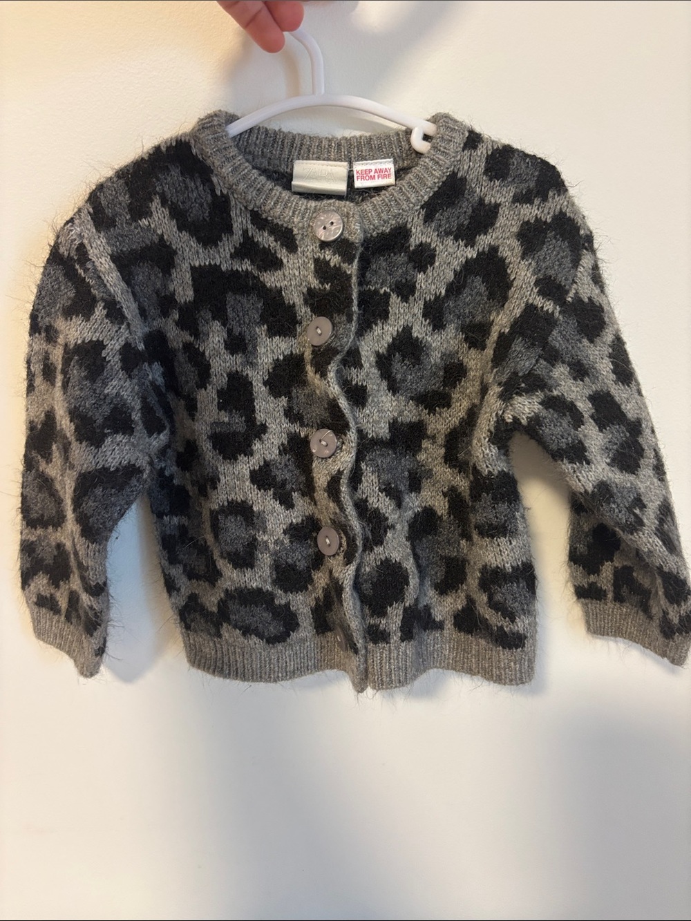 Zara Gray and Black Leopard Knit Cardigan
